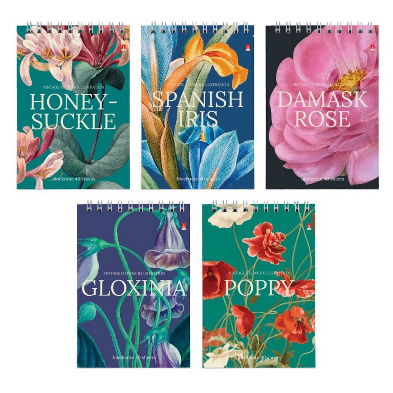 Блокнот А6  40л., 105*148 мм, на гребне "ЦВЕТЫ. ПАТТЕРН" 5 ВИДОВ