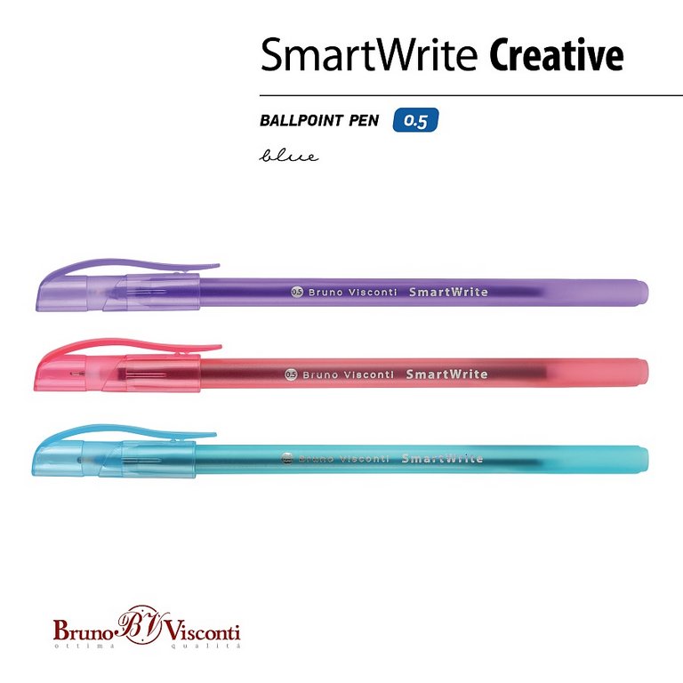 Ручка шариковая BV SmartWrite "Creative" 0,5мм синяя (линия 0,4мм) одноразовая