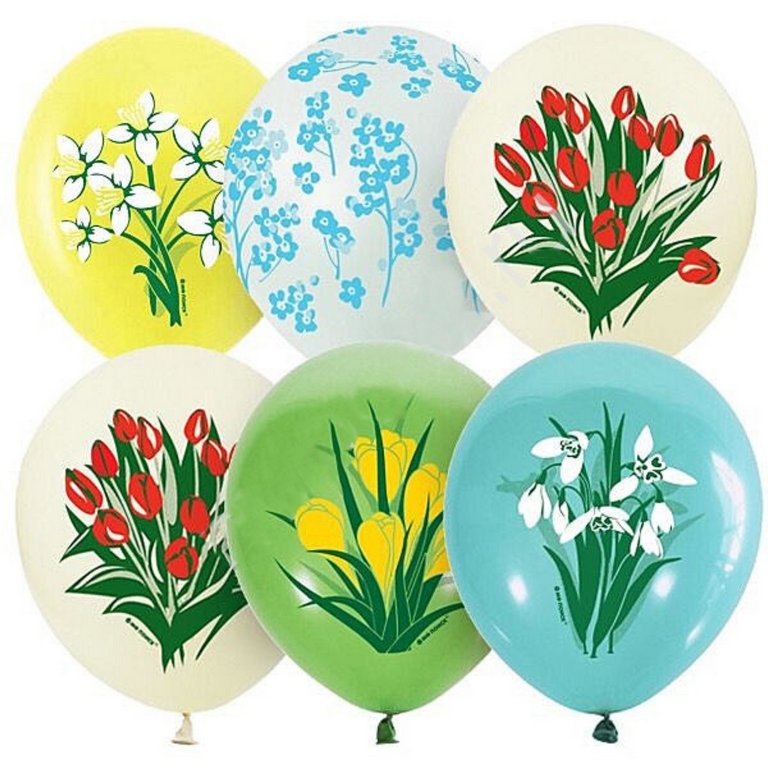 Шар воздушный 12 дюймов (30см) с рисунком "Весенние цветы" металлик (ассорти)