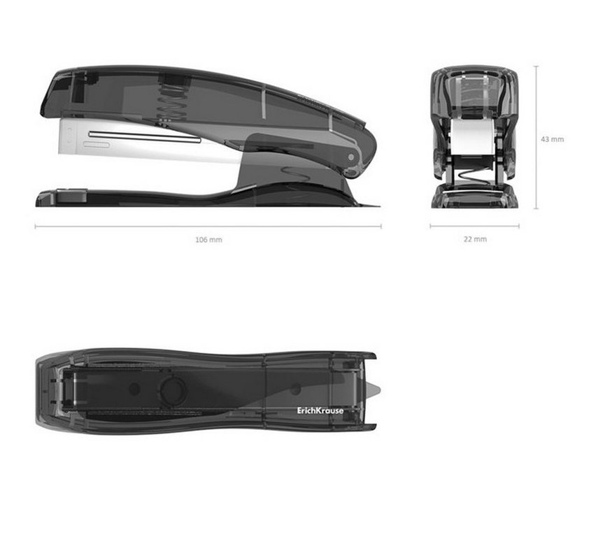 Степлер № 10 до 15л Erich Krause Elegance ассорти полупрозрачный с антистеплером (глубина 50мм)