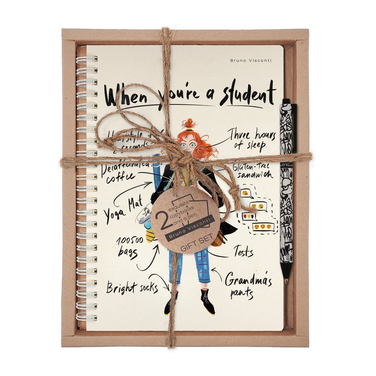 Набор подарочный BrunoVisconti "WHEN YOU ARE A STUDENT" (ТЕТРАДЬ НА ГРЕБНЕ В КЛ.+ РУЧКА)