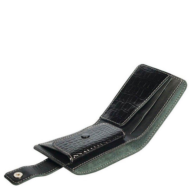 Портмоне Faetano "Геккон" малое, с хлястиком, нат. кожа, черный