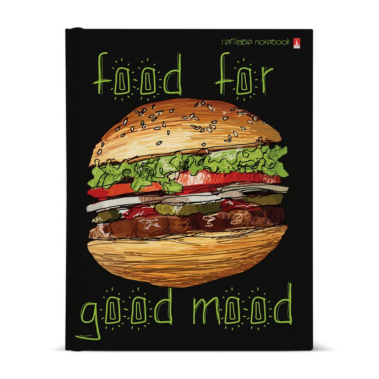 Тетрадь 80 лист кл. А5 на кольцах со сменным блоком "FOOD IN BLACK. БУРГЕР"