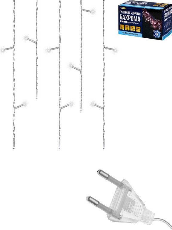 Гирлянда уличная Бахрома  4*0,7м, 108 холодных ламп, 8 реж, прозрачный провод