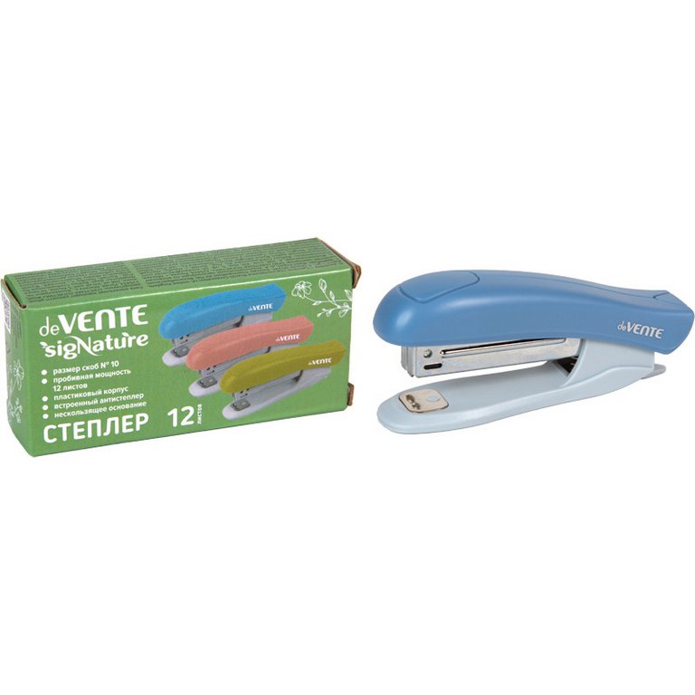 Степлер № 10 до 12л deVENTE "sigNATURE" с антистеплером, синий
