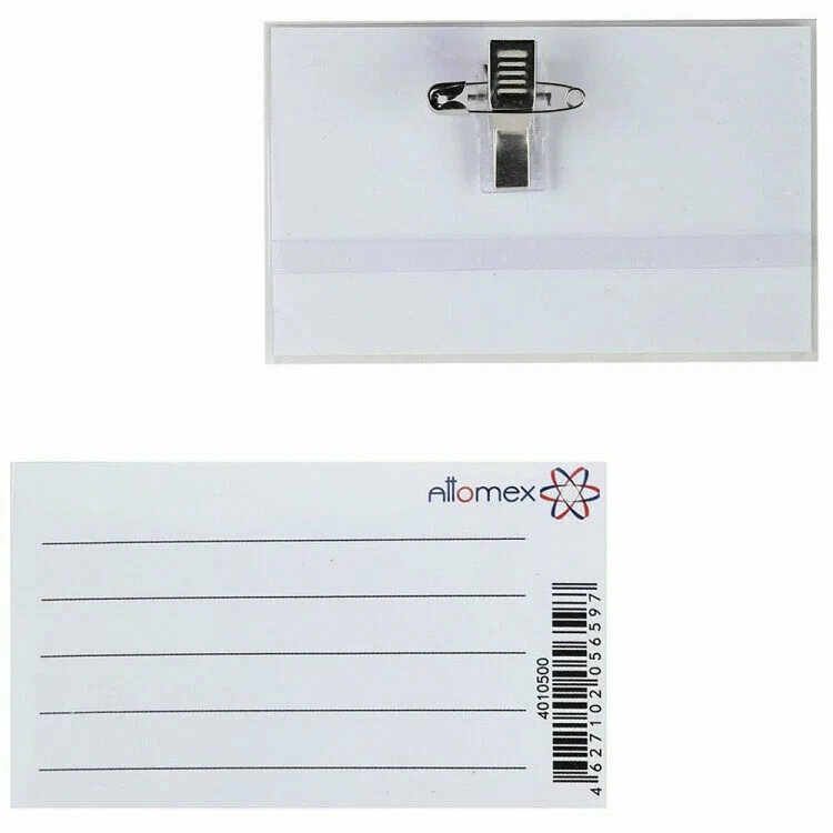 Бейдж горизонтальный с двойным крепл.  90*56мм булавкой+зажим Attomex