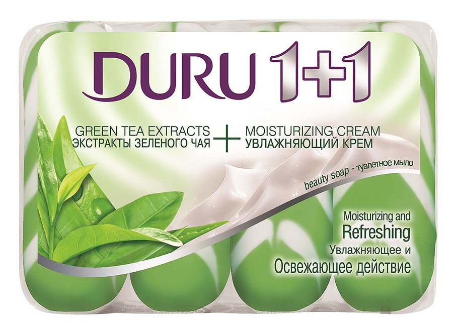 Мыло туалетное Duru 1+1 Cream Экстракты зеленого чая, 80/90 г., 4 шт/уп