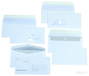 Конверт  из белой бумаги Е65 (110*220мм) с клеевым слоем (подходят для конвертовальных машин)