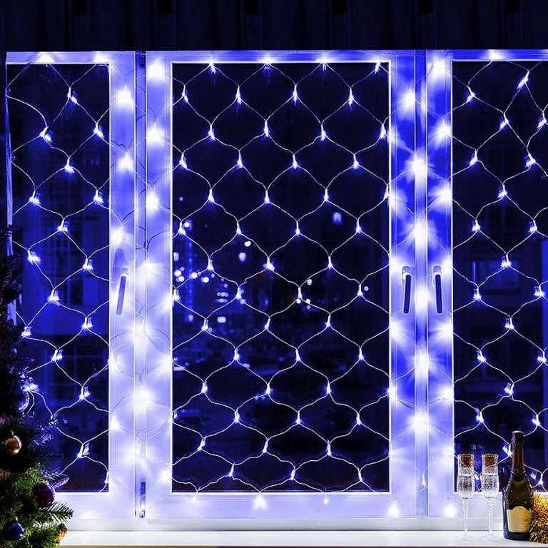 Гирлянда комнатная Сетка 3 х 2м, 192 синих ламп, 8 реж., прозрачная нить