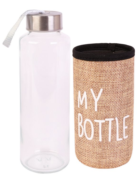 Бутылка стеклянная 300мл "My bottle" прозрачная в бежевом чехле