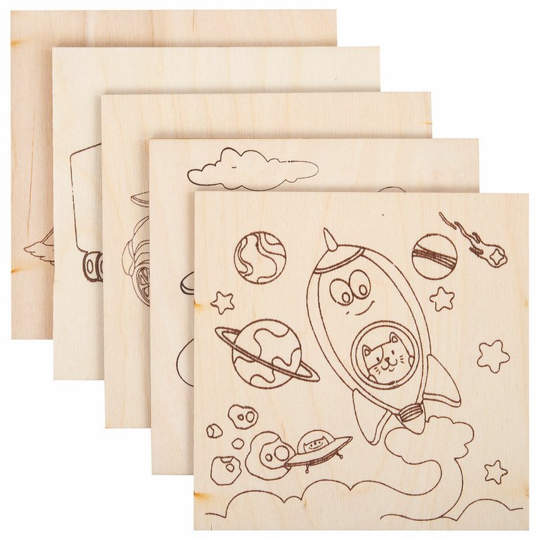 Выжигание "Транспорт" 15*15 см, 5+ BRAUBERG (5 панно 10 рисунков)