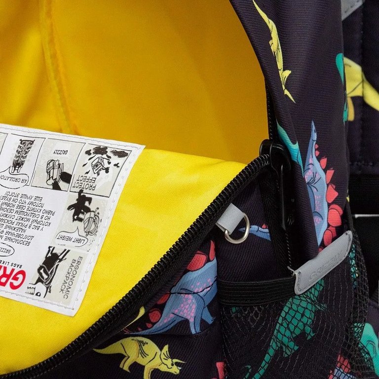 Рюкзак детский для мальчика Grizzly "Динозавры" 21*29*8 см, черный