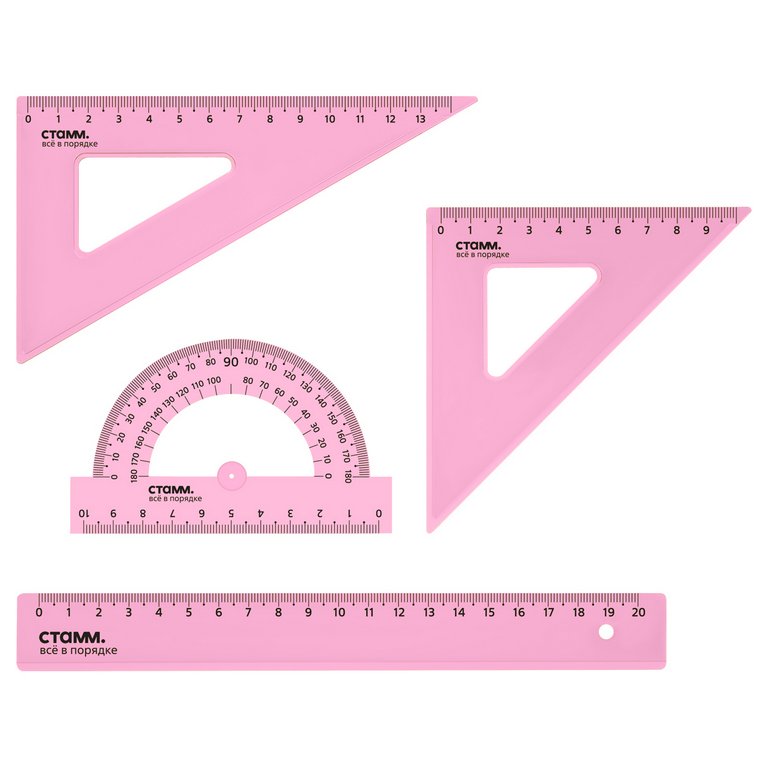 Набор чертежный (набор линеек) 4 пред. (2 треуг., линейка 20см., транспортир) ассорти NEON Стамм