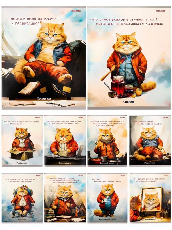 Тетради в наборе 48 лист (10шт/уп предм.тетрадей) А5 на скрепке, со справ. мат-ом "Жил был кот"