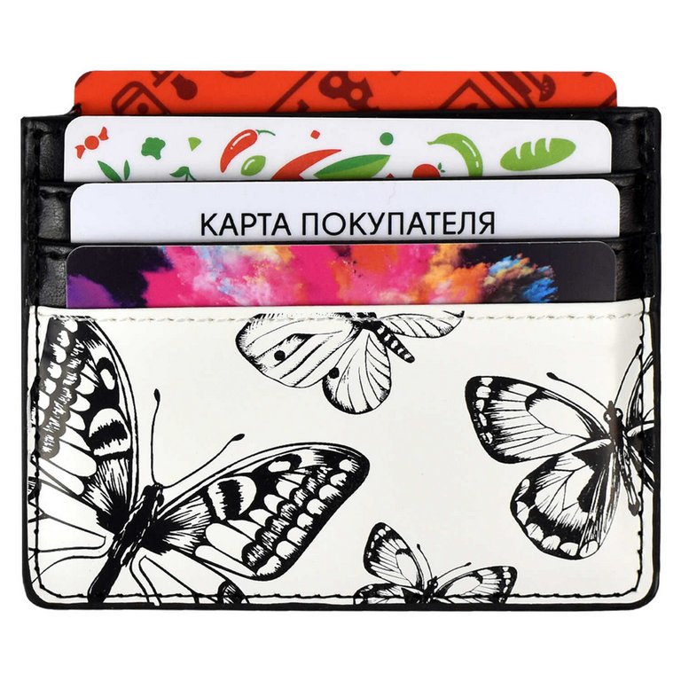 Карман для кредитных, дисконтных карт, пропусков, черно/белый 6 отделений кожзам