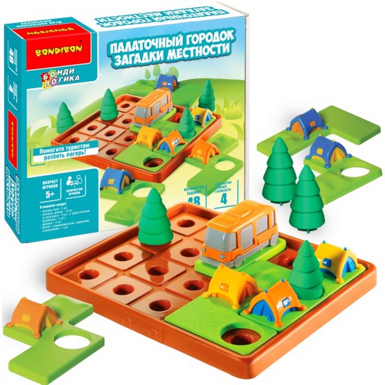 Игра логическая .5+ "Палаточный городок. Загадки местности" 48 заданий Bondibon