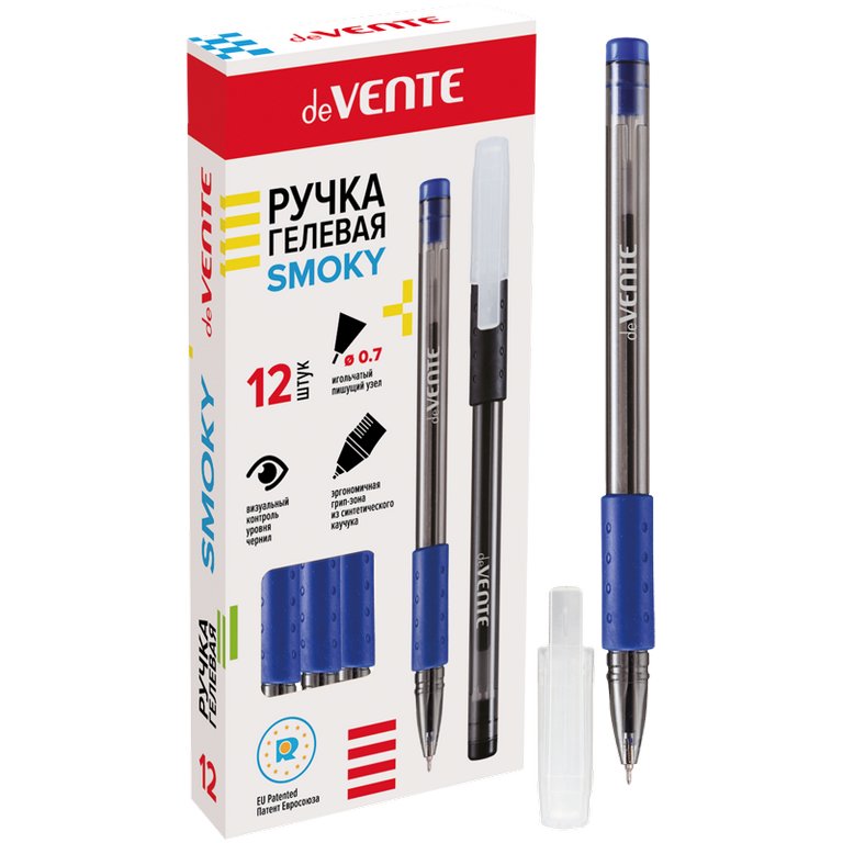 Ручка гелевая deVENTE Smoky резин. упор 0,7мм синяя игольч.