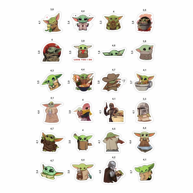 Набор наклеек  4 листа "Малыш Грогу" (24 шт) Nalepking