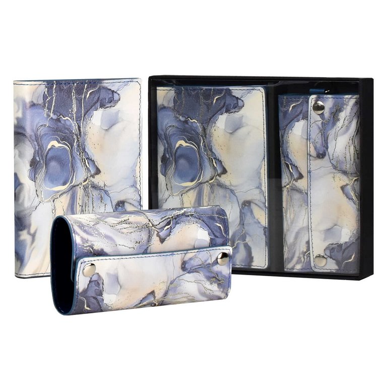 Набор подарочный Escalada Обложка для паспорта+ключница НАППА СИНИЙ МРАМОР