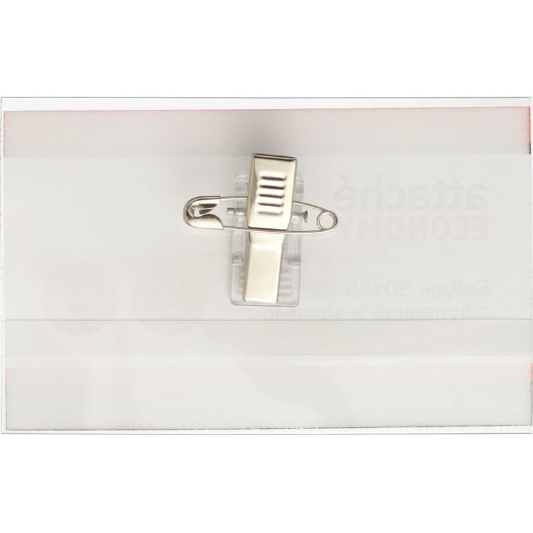 Бейдж горизонтальный с двойным крепл.  90*55мм булавка+зажим Attache