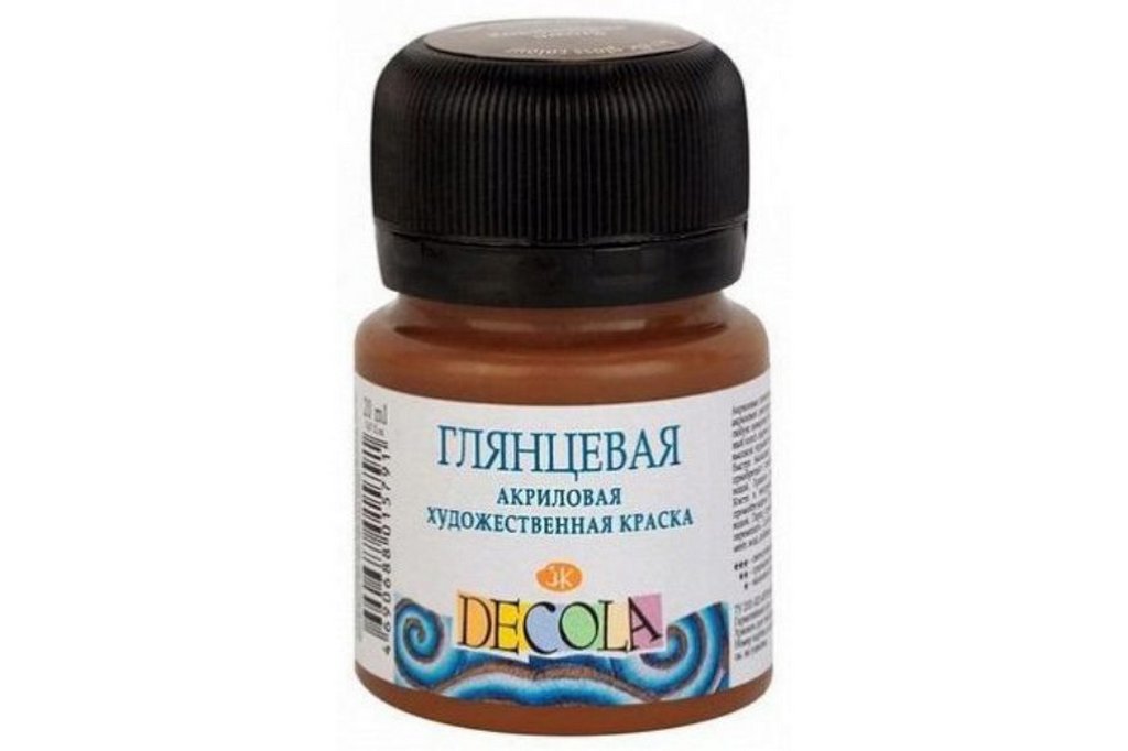 Краска акриловая  20мл коричневая, глянцевая Декола