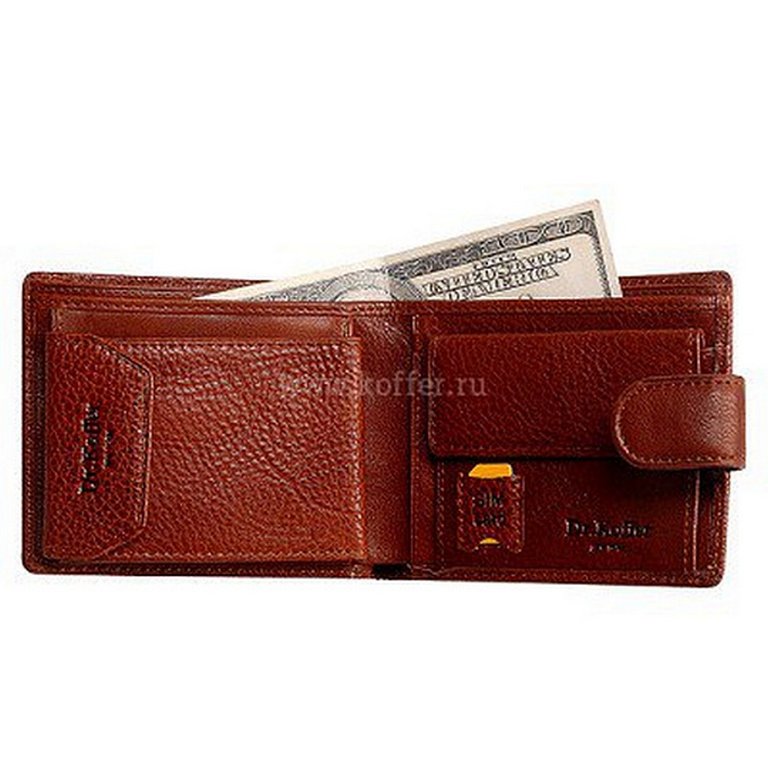 Портмоне Dr.Koffer нат. кожа, с встроенной визитницей на 8 карточек, коньяк