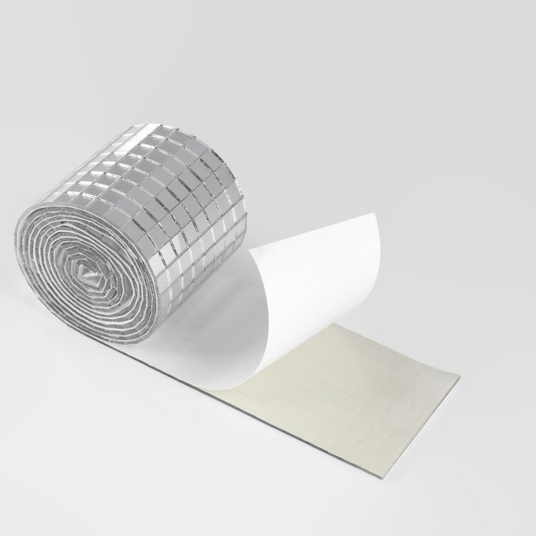 Зеркальная мозаика клеевая, 4см*1м (8 рядов 0,5*0,5см)  серебряное стекло