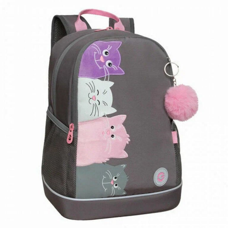 Рюкзак школьный для девочки Grizzly 28*38*18 см, серый