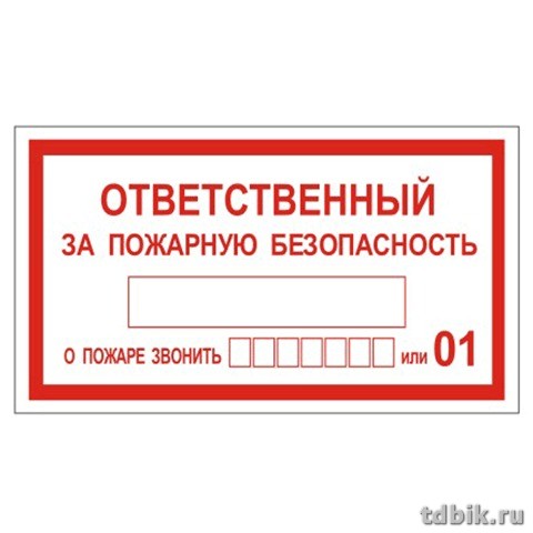 Знак информационный "Ответственный за пожарную безопасность" 250*140мм, самокл.
