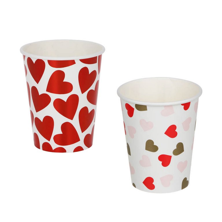 Стакан картонный 0,25 л. 6шт/уп "Фольгированные сердечки" (ассорти)