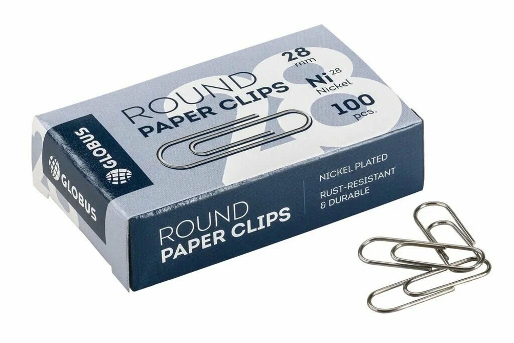 Скрепки 28 мм 100 шт/уп никелированные Globus С28-100 Н