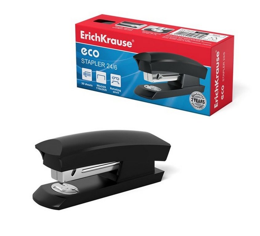 Степлер 24/6 до 30л Erich Krause ECO ассорти (глубина 55мм)