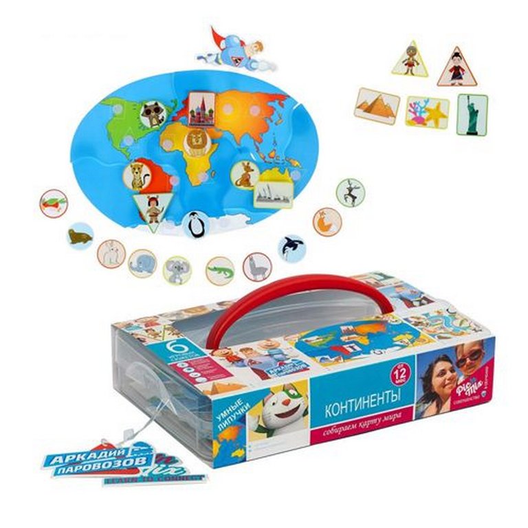 Игра обучающая Окружающий мир с липучками .1+ "Континенты Аркадий Паровозов" Pic'nMix