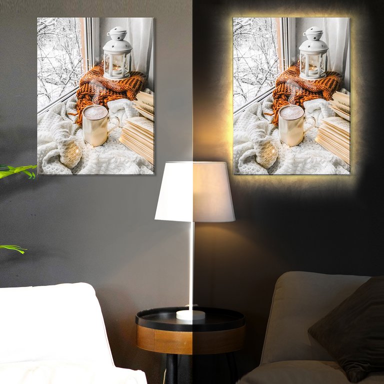 Роспись по номерам (холст) 40*50см "Зимний Уют" (подрамник+основа+акрил.+кисти) 22цв., LED подсветка