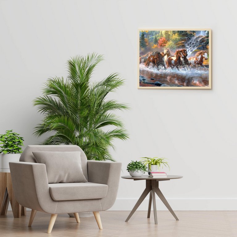 Роспись по номерам (холст) 40*50см "Лошади у водопада" (основа+акрил.кр.+кисти) 27цв.