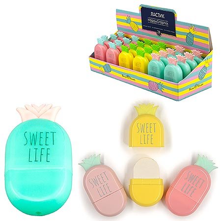 Ластик Bruno Visconti "HappyGraphix. Ананасики", 3 цвета