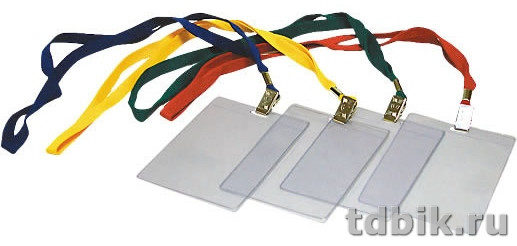 Бейдж вертикальный  87*120мм (вставка 81*102мм) на красной ленте 90см ДПС