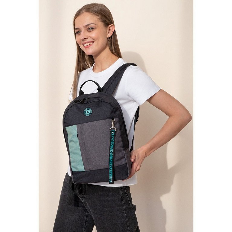 Рюкзак молодежный женский Grizzly 24*37,5*15 см черный/мятный