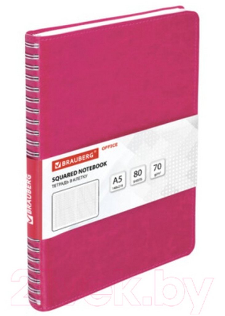 Бизнес-блокнот А5  80л., 148*218 мм, кожзам на гребне Brauberg "Office PRO" клетка, красный
