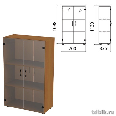 Шкаф для бумаг "Канц" закрытый со стеклом, 2 двери (700*335*1130 мм), цвет орех