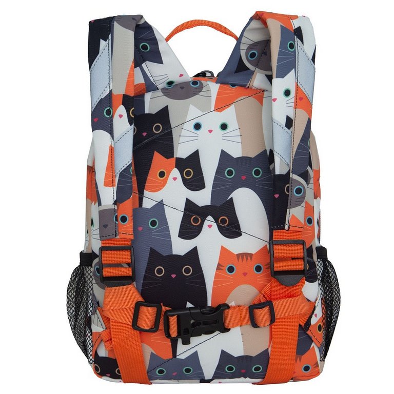 Рюкзак детский для девочки Grizzly "Котики рыжие" 22*28*10 см, серый