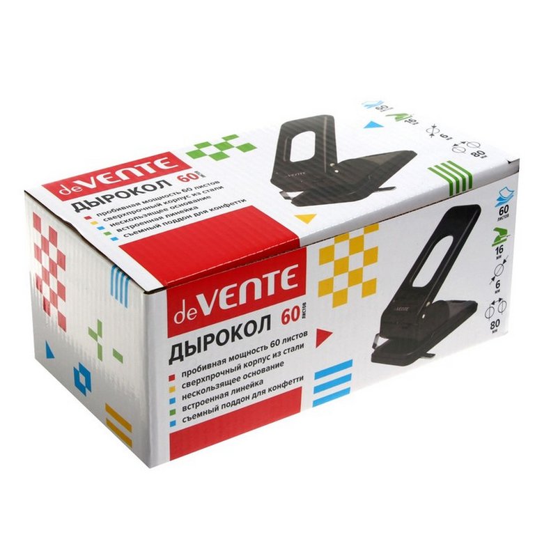 Дырокол до 60л метал. deVENTE с линейкой черный