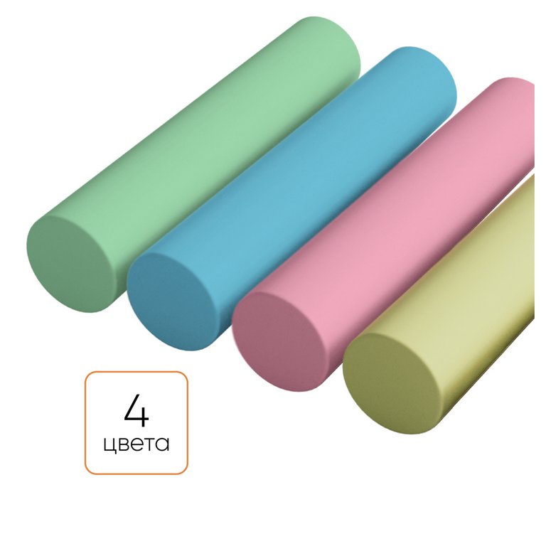 Мел для рисования на асфальте цветной  4шт с держателем Гамма "Мультики" (брусок 100*23мм)