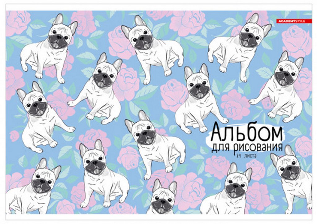 Альбом для рисования А4 24л. на спирали "Мопсы"