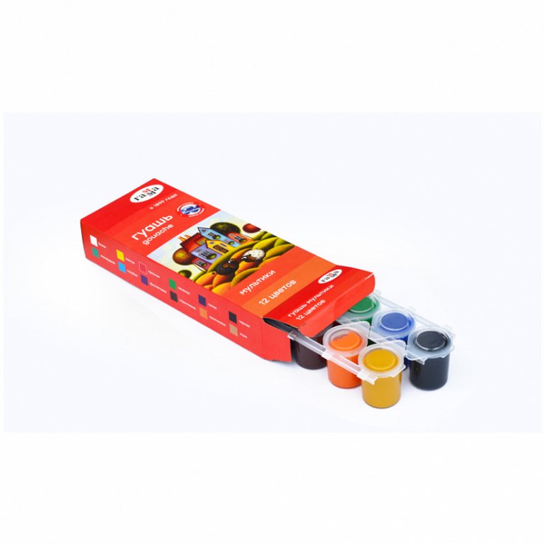Гуашь 12 цв. по 15 мл ГАММА "Мультики" блок-тара