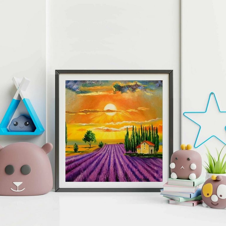 Роспись по номерам (холст) 20*20см "Лавандовое поле" (основа+акрил.+кисти) 16цв.