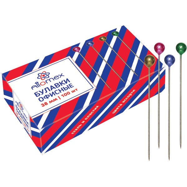 Булавки канц. с цветными головками 100 шт/уп Attomex