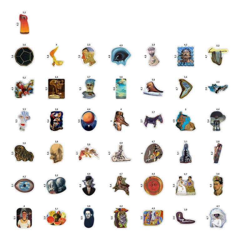 Набор наклеек  9 листов "Эпоха Сюрреализма" (43 шт) Nalepking