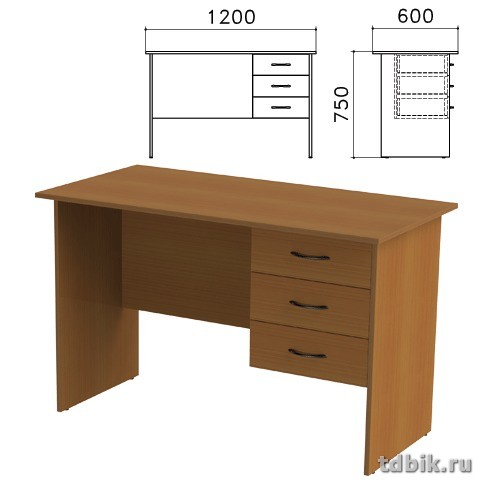 Стол письменный тумба 3 ящика "Канц"  (1200*600*750мм), цвет орех