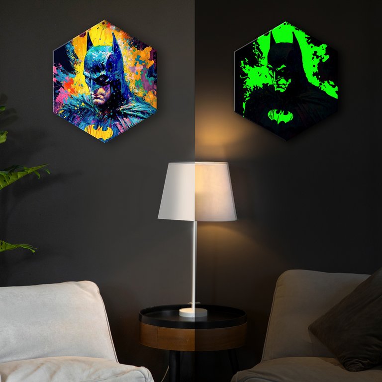 Роспись по номерам (холст) 37*32см Гексагон светящ. краска "Бэтмен" (основа+акрил.краски+кисти) 25цв